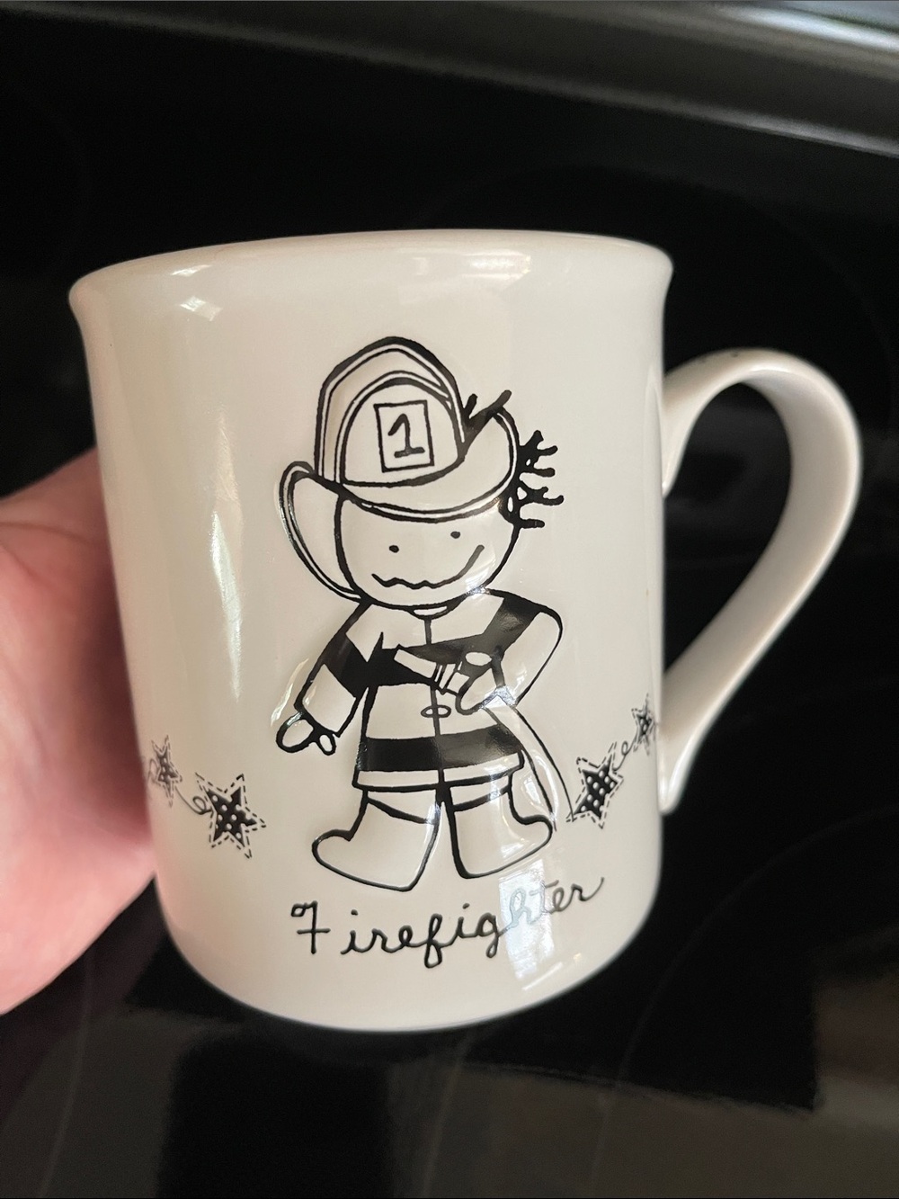 Firefighter White Ceramic Mug - Cute Black Line Art